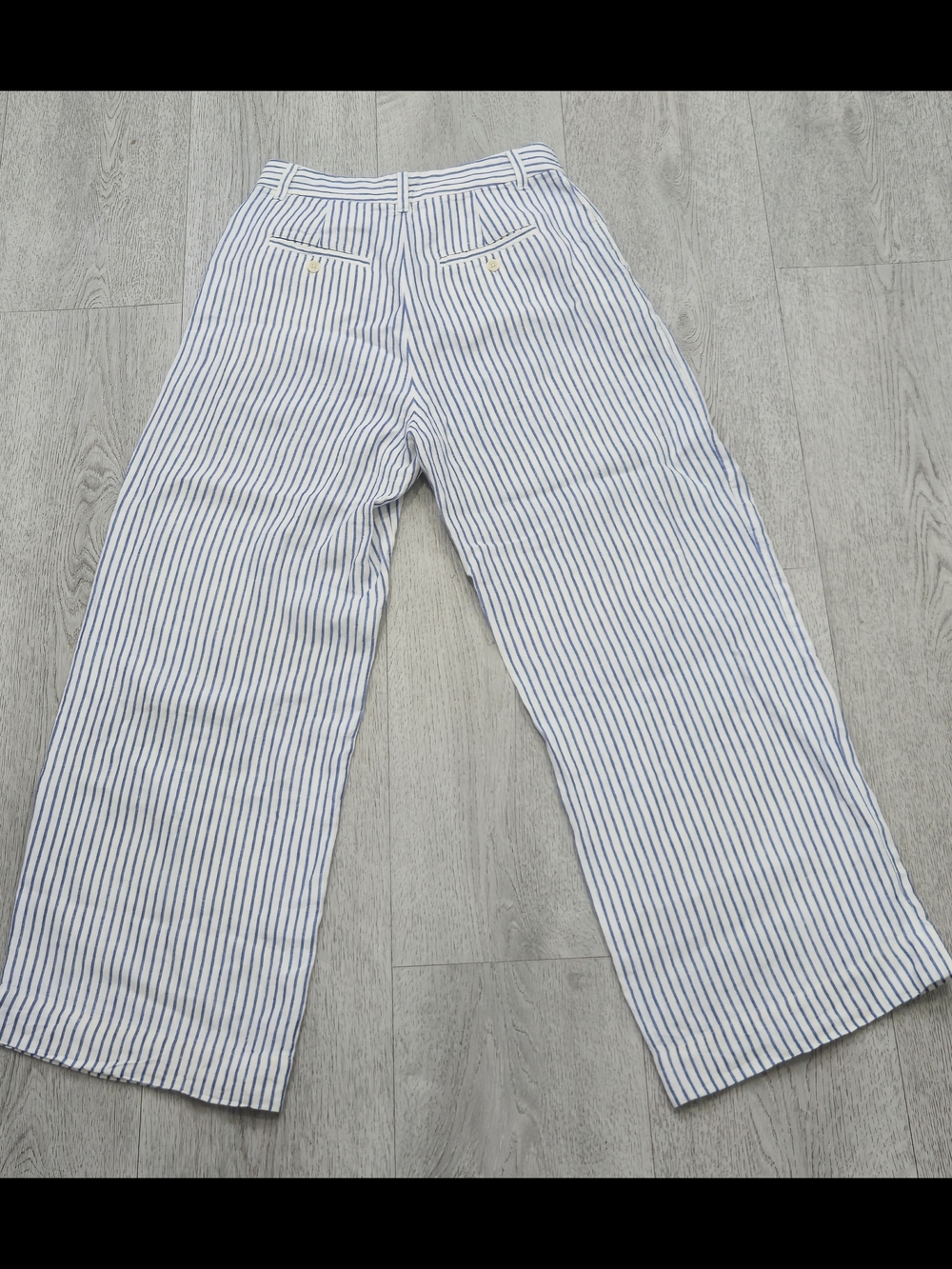 Madewell The Harlow Wide-Leg Pant 100% Linen Blue White Stripe Size 6 - Picture 11 of 16
